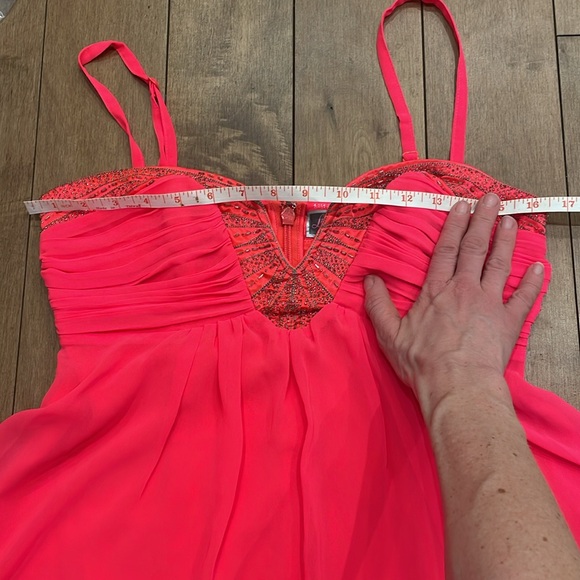 Lipsy asymmetric waterfall neon pink dress sparkle beads US6 removable straps - Picture 8 of 8